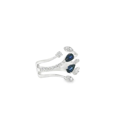 14k White Gold 0.45ct Sapphires and 0.30ct Round Brilliant Diamond in a Bypass Ring