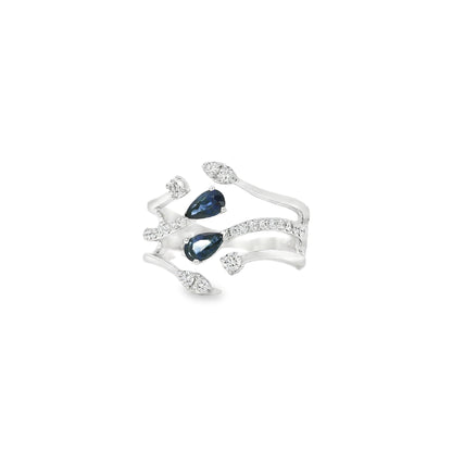 14k White Gold 0.45ct Sapphires and 0.30ct Round Brilliant Diamond in a Bypass Ring