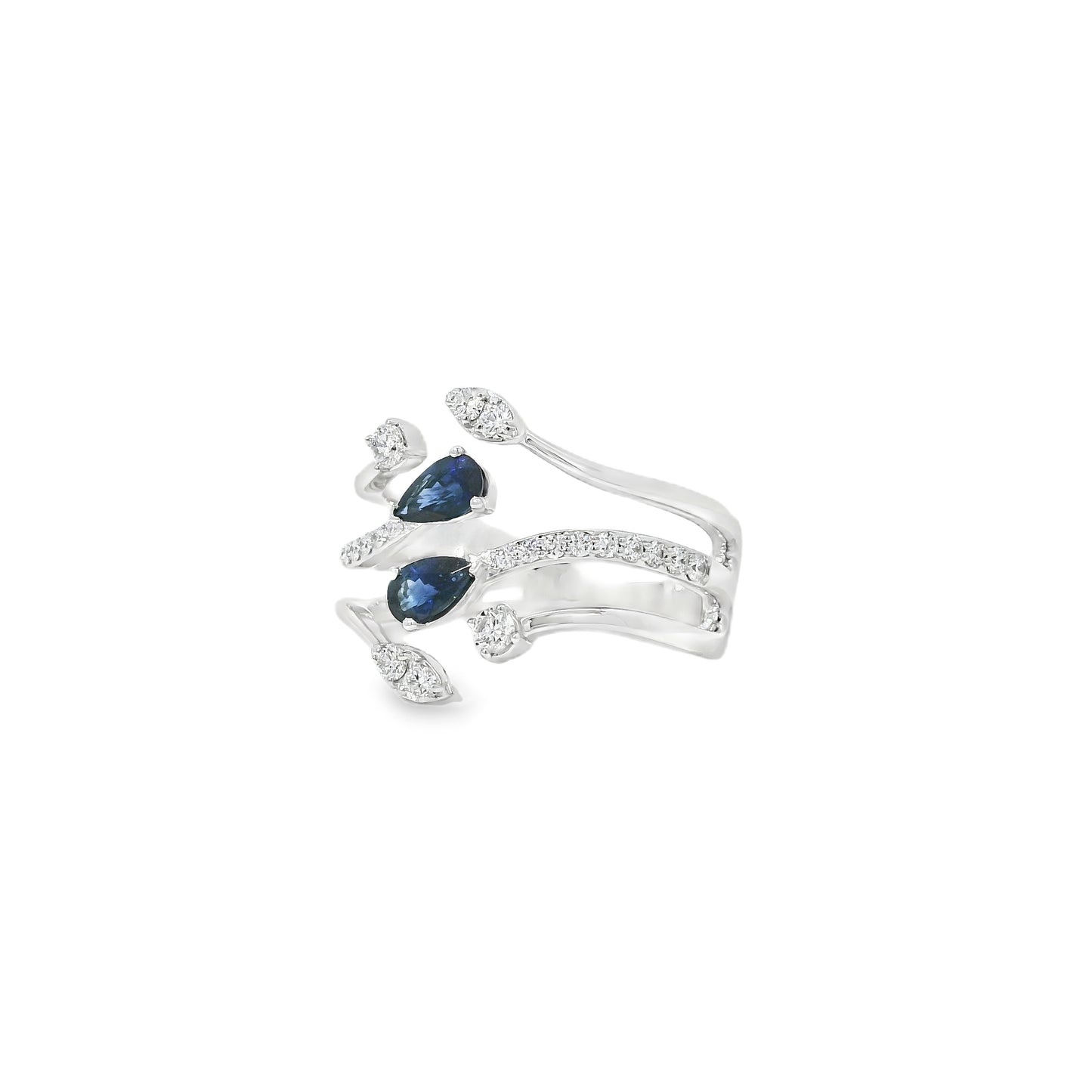 14k White Gold 0.45ct Sapphires and 0.30ct Round Brilliant Diamond in a Bypass Ring