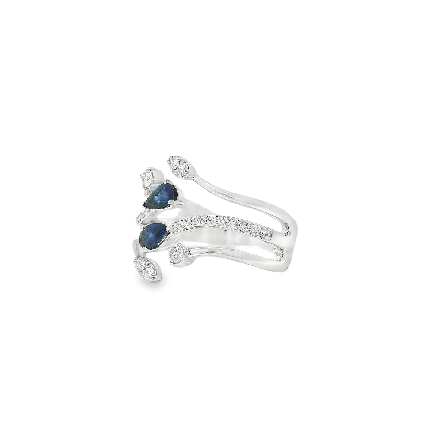 14k White Gold 0.45ct Sapphires and 0.30ct Round Brilliant Diamond in a Bypass Ring