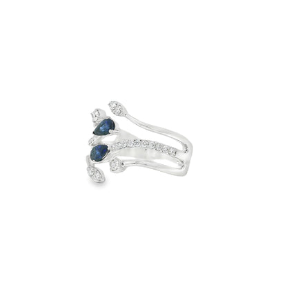 14k White Gold 0.45ct Sapphires and 0.30ct Round Brilliant Diamond in a Bypass Ring