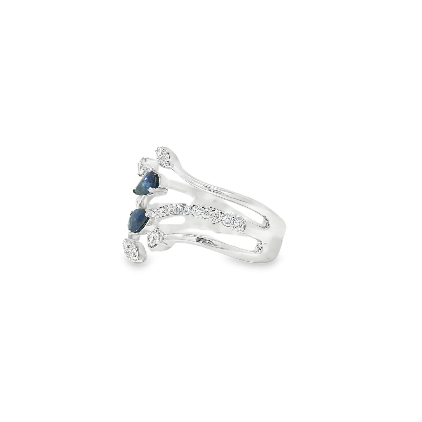 14k White Gold 0.45ct Sapphires and 0.30ct Round Brilliant Diamond in a Bypass Ring