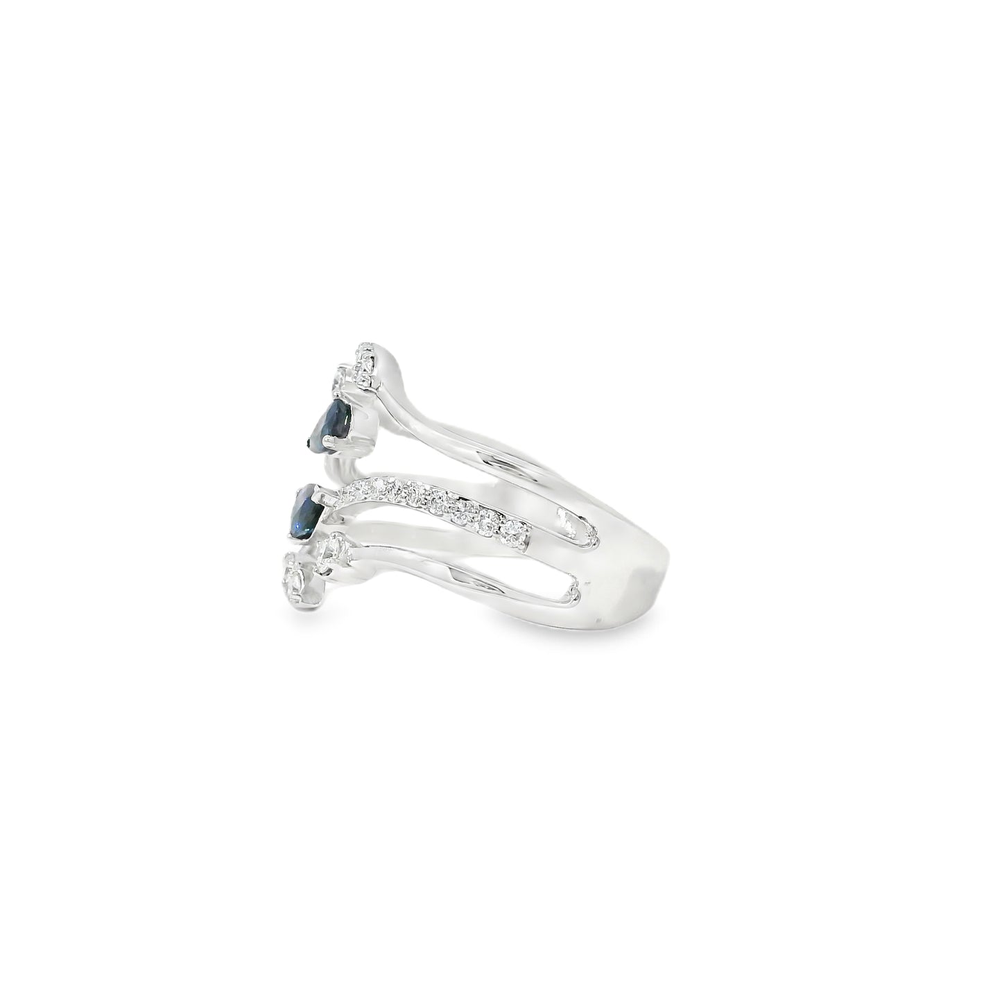 14k White Gold 0.45ct Sapphires and 0.30ct Round Brilliant Diamond in a Bypass Ring
