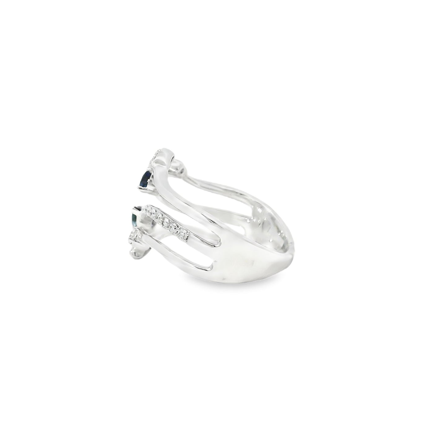 14k White Gold 0.45ct Sapphires and 0.30ct Round Brilliant Diamond in a Bypass Ring