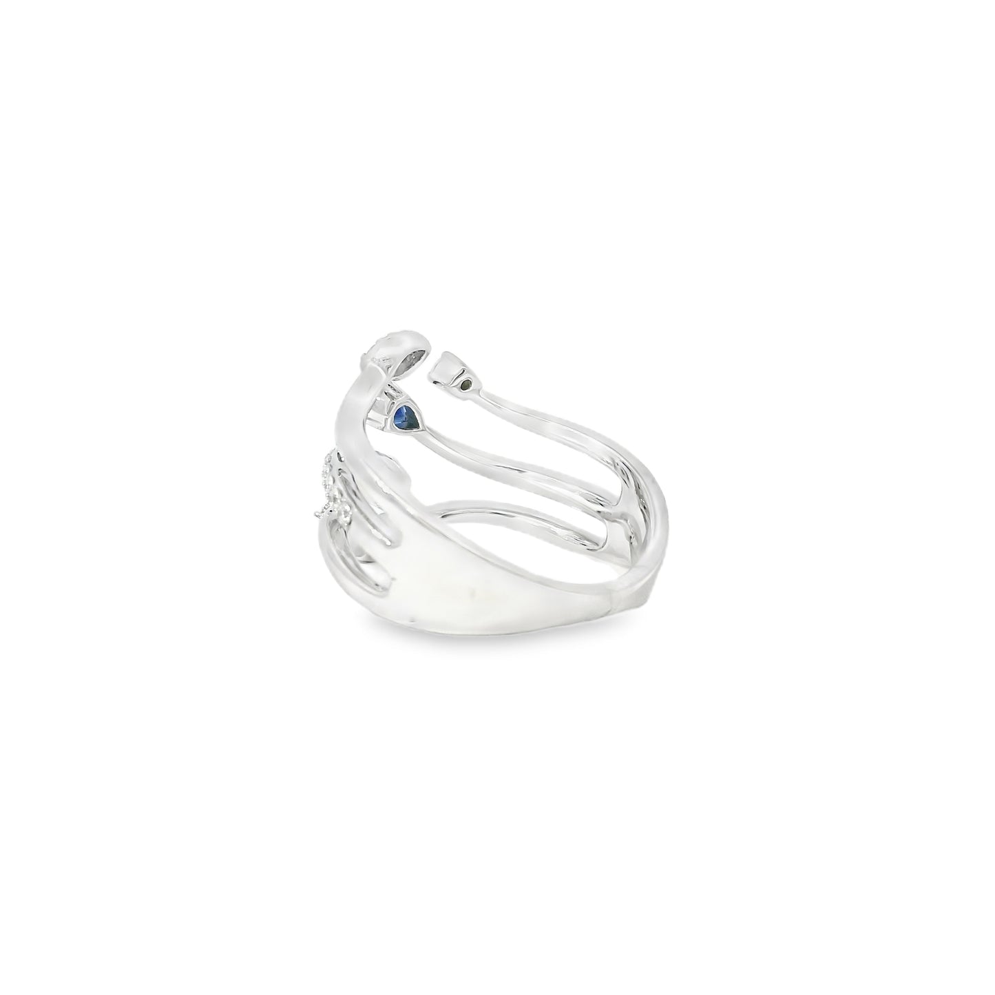 14k White Gold 0.45ct Sapphires and 0.30ct Round Brilliant Diamond in a Bypass Ring
