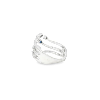 14k White Gold 0.45ct Sapphires and 0.30ct Round Brilliant Diamond in a Bypass Ring