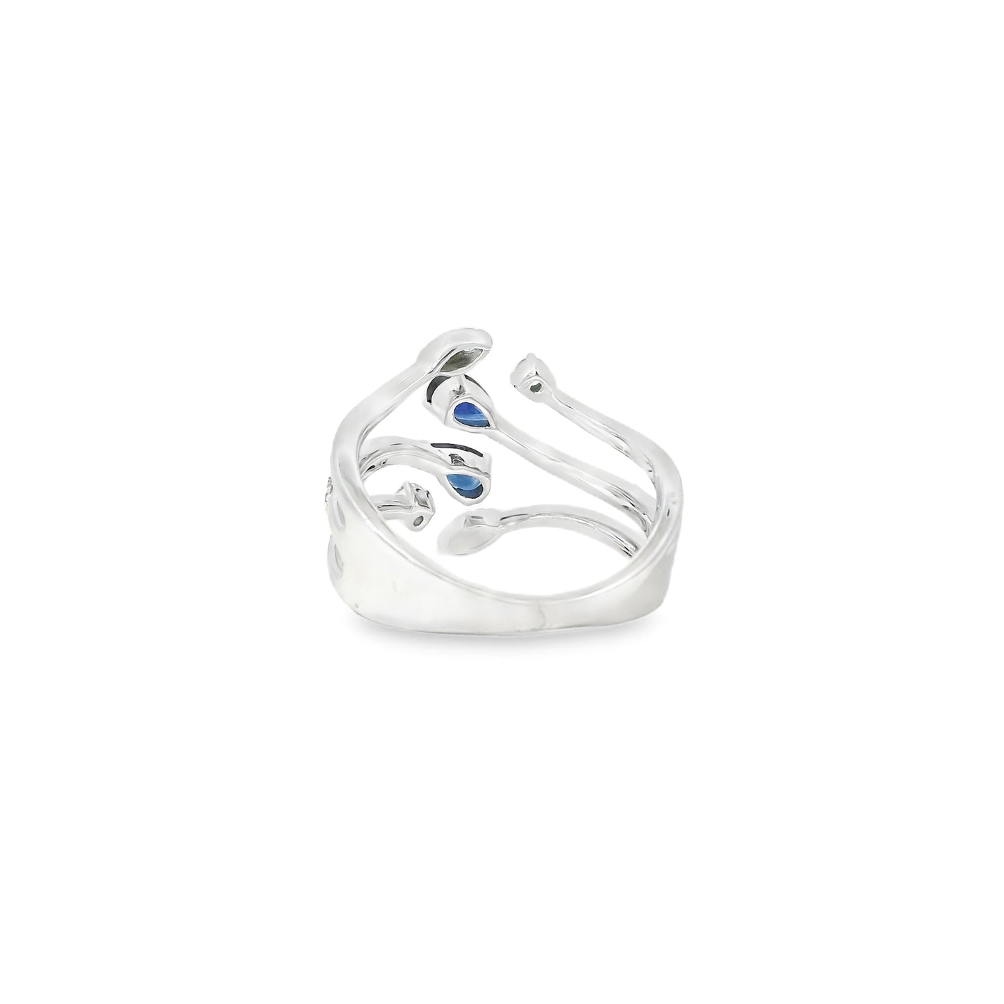 14k White Gold 0.45ct Sapphires and 0.30ct Round Brilliant Diamond in a Bypass Ring
