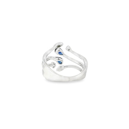 14k White Gold 0.45ct Sapphires and 0.30ct Round Brilliant Diamond in a Bypass Ring