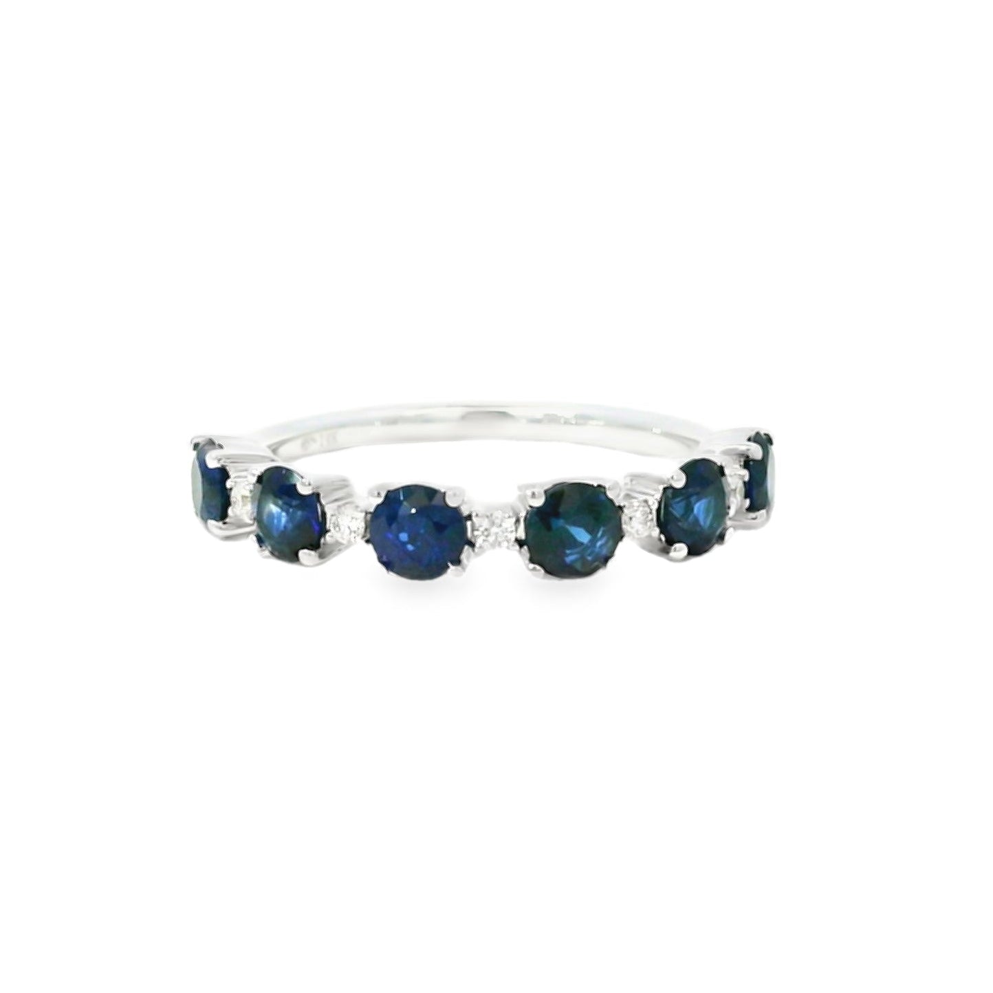 14k White Gold 1.50ct Sapphire and 0.06ct Round Brilliant Diamonds in a Half Way Ring