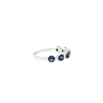 14k White Gold 1.50ct Sapphire and 0.06ct Round Brilliant Diamonds in a Half Way Ring