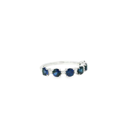 14k White Gold 1.50ct Sapphire and 0.06ct Round Brilliant Diamonds in a Half Way Ring
