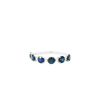 14k White Gold 1.50ct Sapphire and 0.06ct Round Brilliant Diamonds in a Half Way Ring