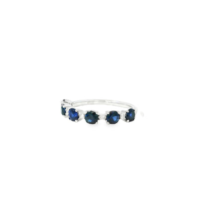 14k White Gold 1.50ct Sapphire and 0.06ct Round Brilliant Diamonds in a Half Way Ring