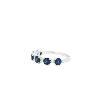 14k White Gold 1.50ct Sapphire and 0.06ct Round Brilliant Diamonds in a Half Way Ring