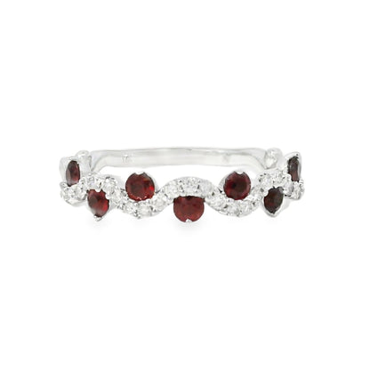 14k White Gold 0.50ct Rubies and 0.20ct Round Brilliant Diamonds in a Wave Ring Band