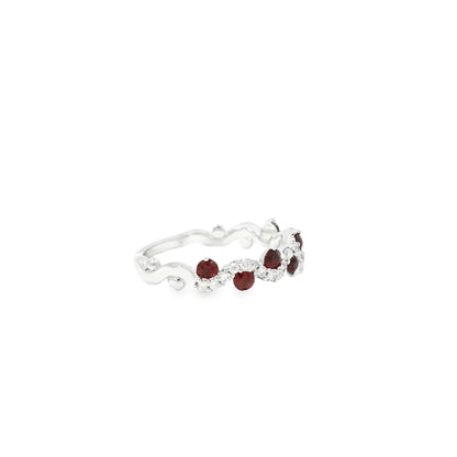 14k White Gold 0.50ct Rubies and 0.20ct Round Brilliant Diamonds in a Wave Ring Band