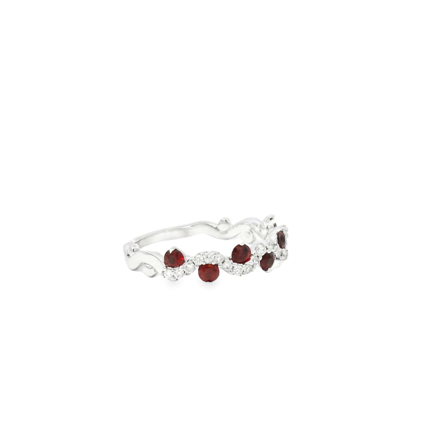 14k White Gold 0.50ct Rubies and 0.20ct Round Brilliant Diamonds in a Wave Ring Band