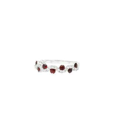 14k White Gold 0.50ct Rubies and 0.20ct Round Brilliant Diamonds in a Wave Ring Band