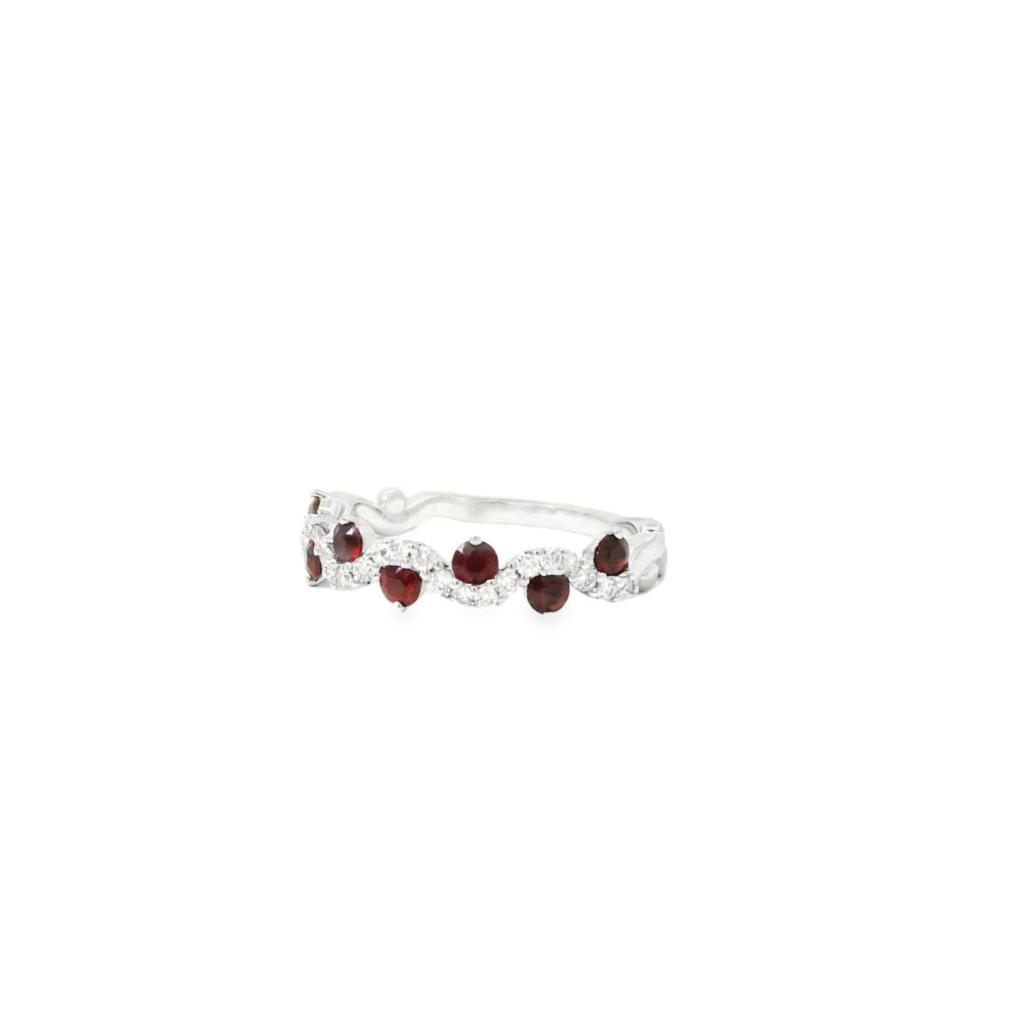 14k White Gold 0.50ct Rubies and 0.20ct Round Brilliant Diamonds in a Wave Ring Band