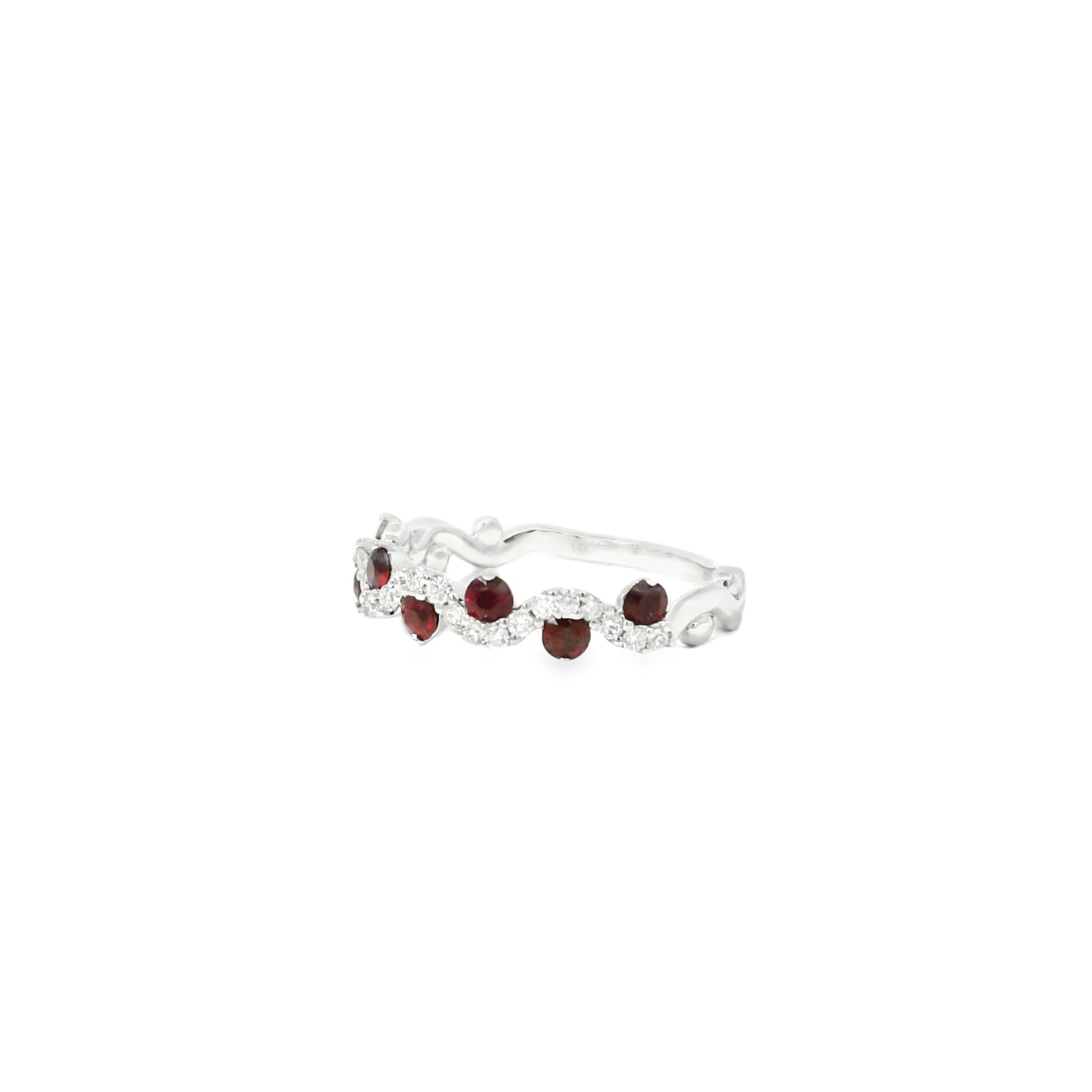 14k White Gold 0.50ct Rubies and 0.20ct Round Brilliant Diamonds in a Wave Ring Band