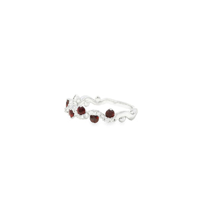 14k White Gold 0.50ct Rubies and 0.20ct Round Brilliant Diamonds in a Wave Ring Band