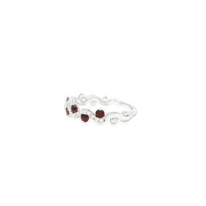 14k White Gold 0.50ct Rubies and 0.20ct Round Brilliant Diamonds in a Wave Ring Band