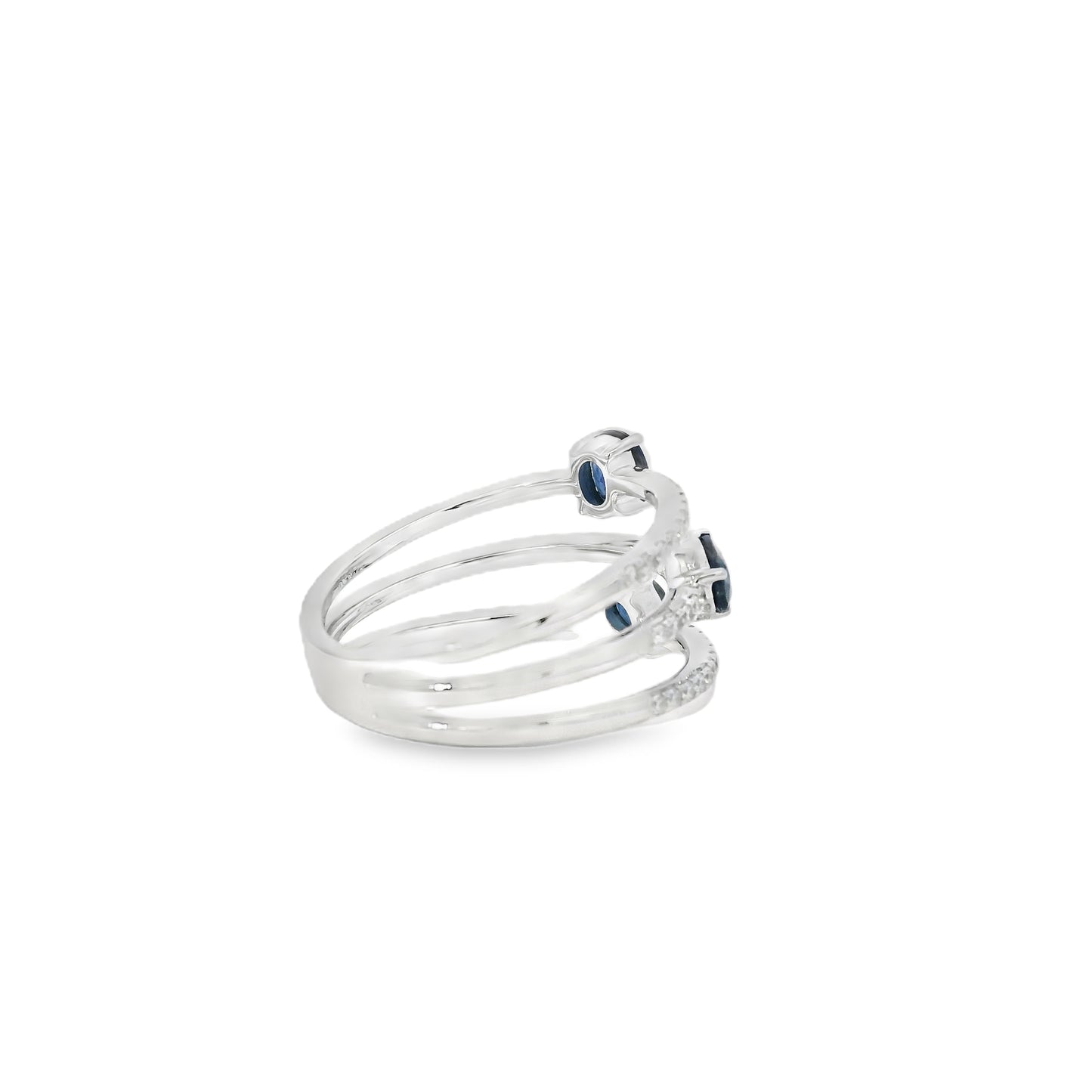 14k White Gold 0.90ct Sapphires and 0.30ct Round Brilliant Diamonds in a Multi-Row Split Shank Ring