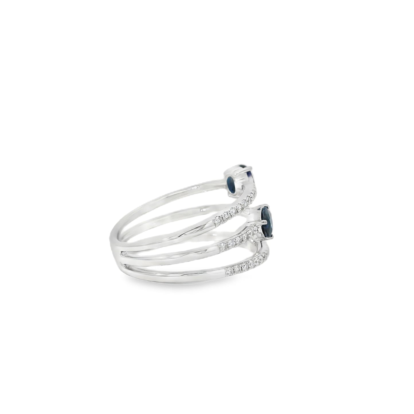 14k White Gold 0.90ct Sapphires and 0.30ct Round Brilliant Diamonds in a Multi-Row Split Shank Ring