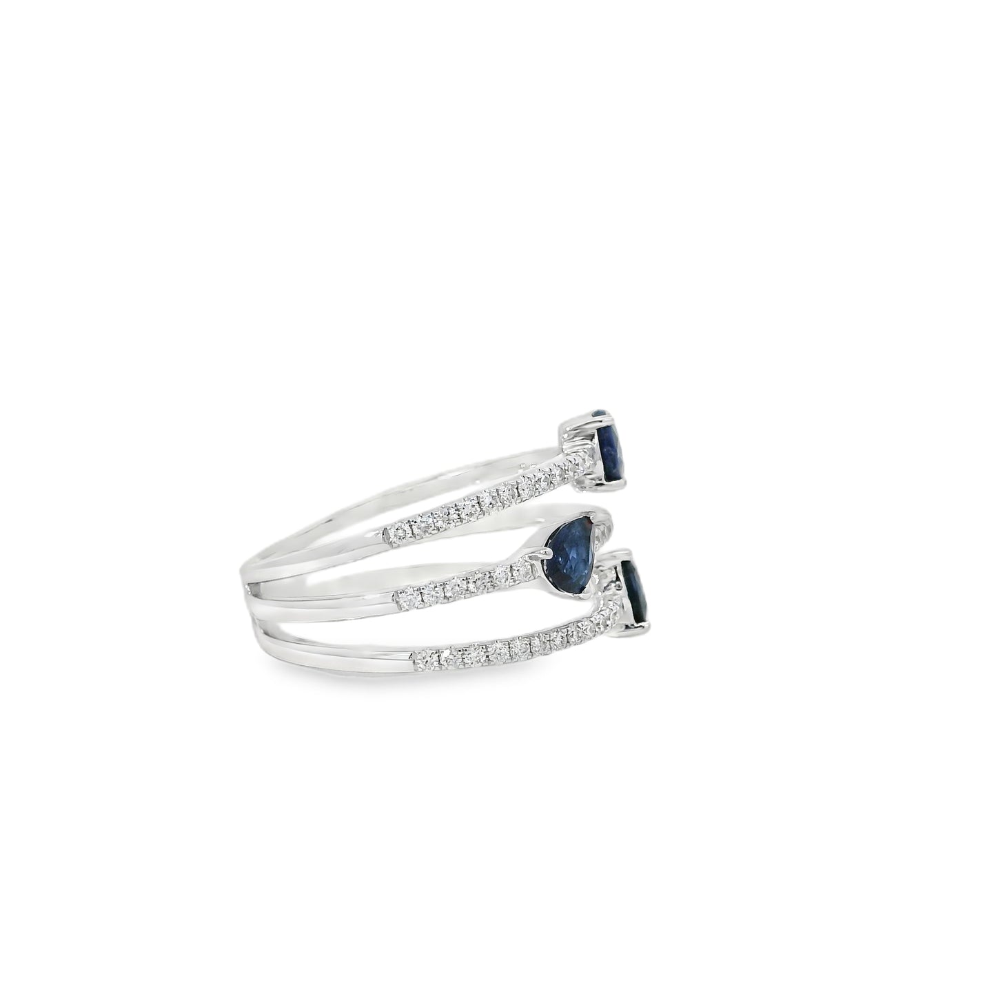 14k White Gold 0.90ct Sapphires and 0.30ct Round Brilliant Diamonds in a Multi-Row Split Shank Ring