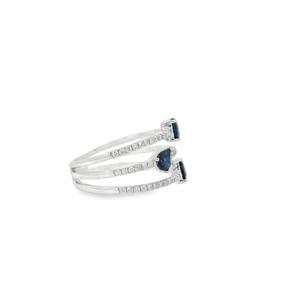 14k White Gold 0.90ct Sapphires and 0.30ct Round Brilliant Diamonds in a Multi-Row Split Shank Ring