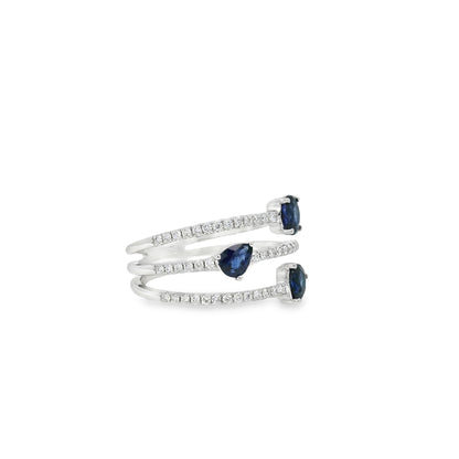 14k White Gold 0.90ct Sapphires and 0.30ct Round Brilliant Diamonds in a Multi-Row Split Shank Ring