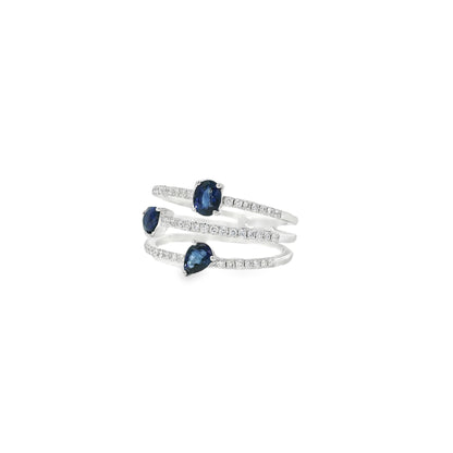 14k White Gold 0.90ct Sapphires and 0.30ct Round Brilliant Diamonds in a Multi-Row Split Shank Ring