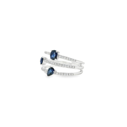 14k White Gold 0.90ct Sapphires and 0.30ct Round Brilliant Diamonds in a Multi-Row Split Shank Ring
