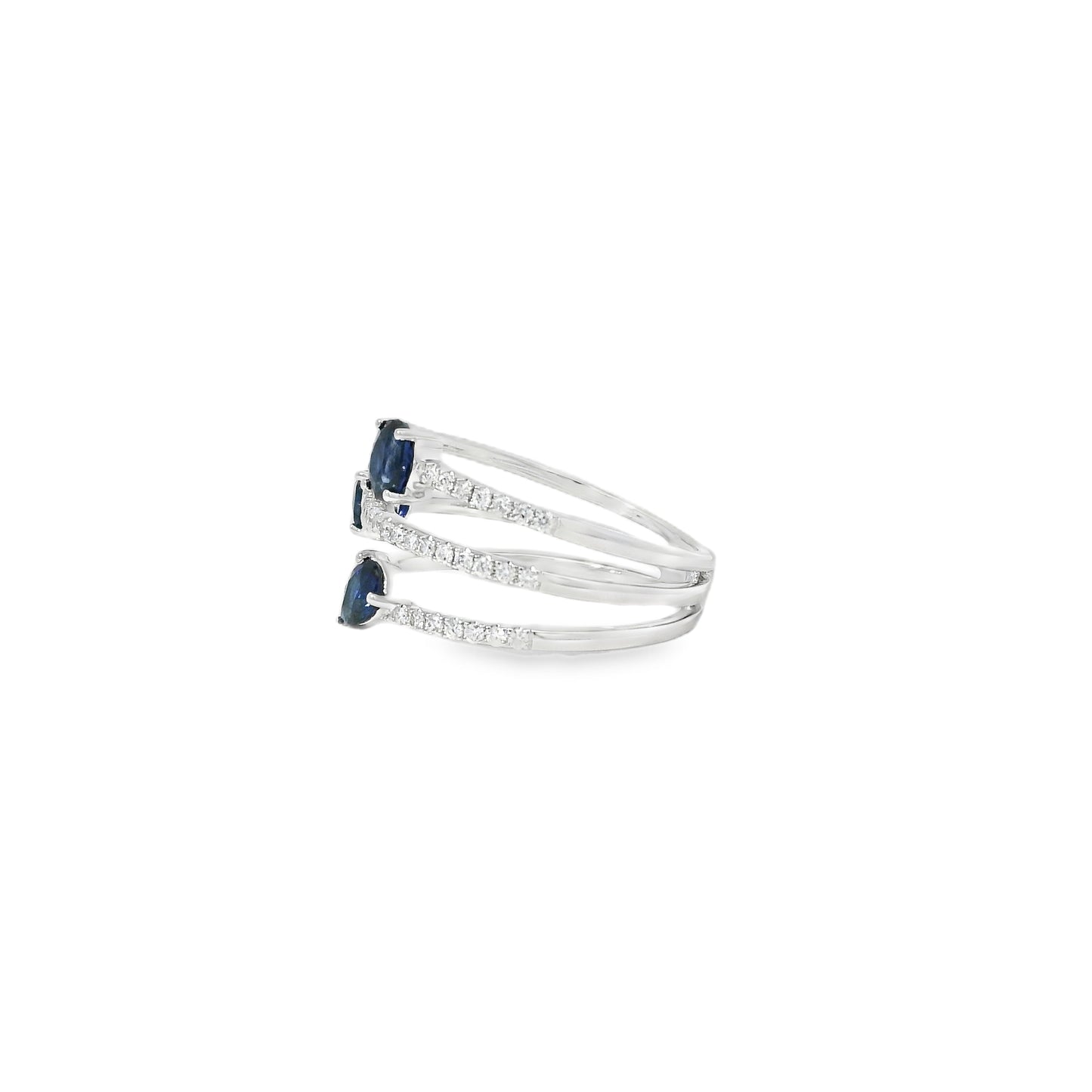 14k White Gold 0.90ct Sapphires and 0.30ct Round Brilliant Diamonds in a Multi-Row Split Shank Ring