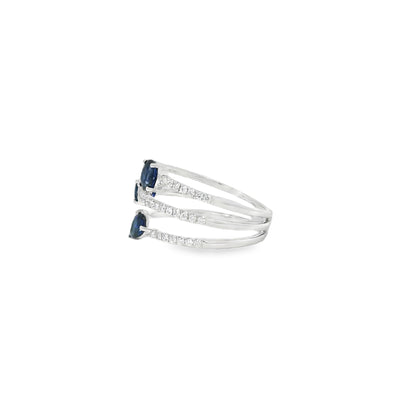 14k White Gold 0.90ct Sapphires and 0.30ct Round Brilliant Diamonds in a Multi-Row Split Shank Ring