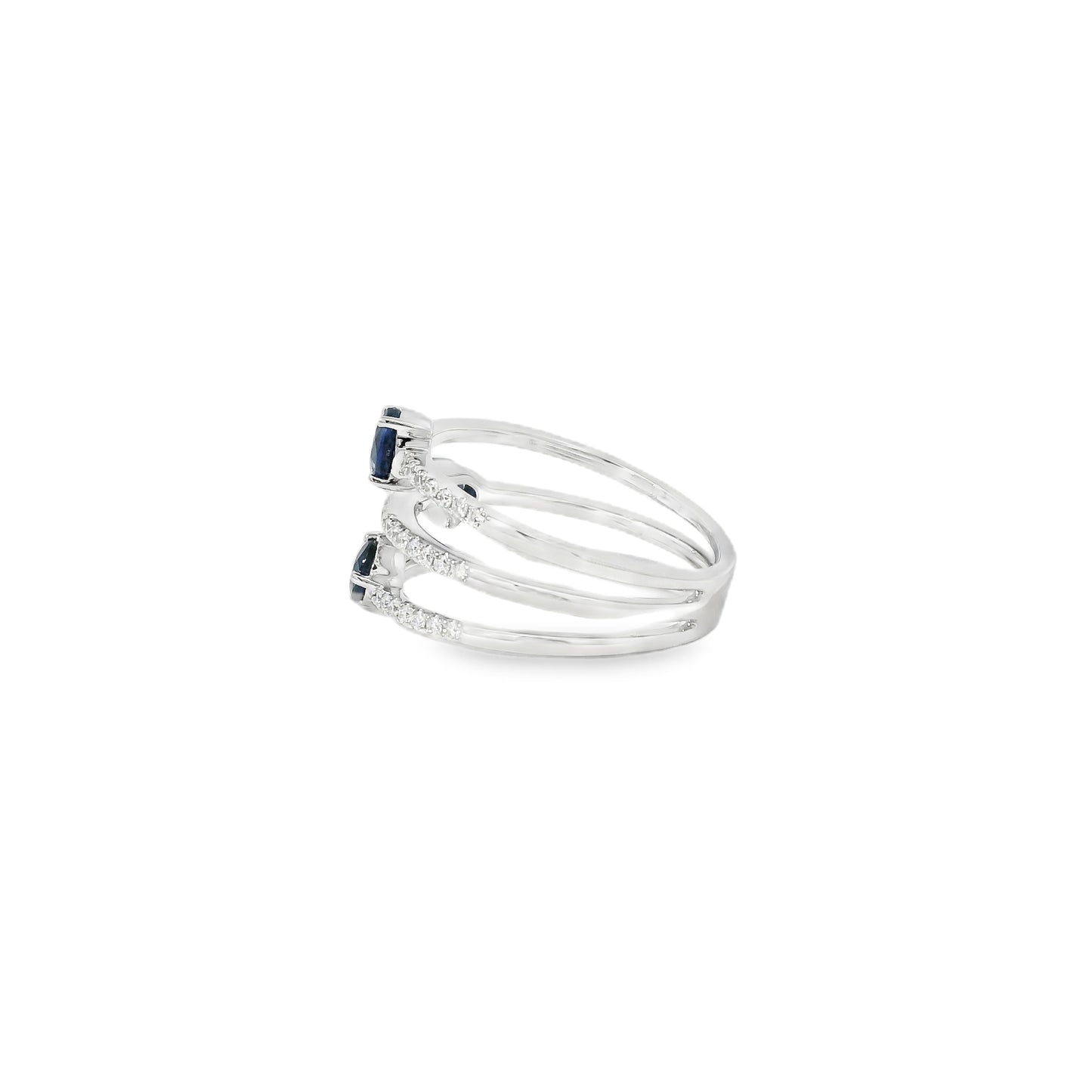 14k White Gold 0.90ct Sapphires and 0.30ct Round Brilliant Diamonds in a Multi-Row Split Shank Ring