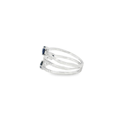 14k White Gold 0.90ct Sapphires and 0.30ct Round Brilliant Diamonds in a Multi-Row Split Shank Ring