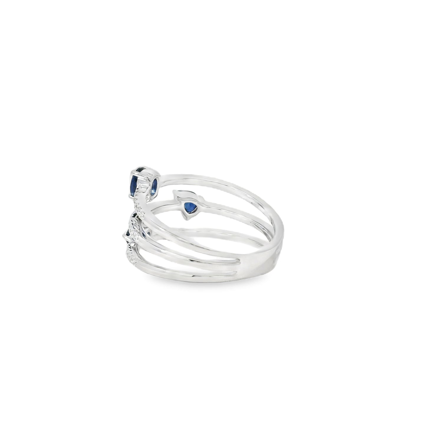 14k White Gold 0.90ct Sapphires and 0.30ct Round Brilliant Diamonds in a Multi-Row Split Shank Ring