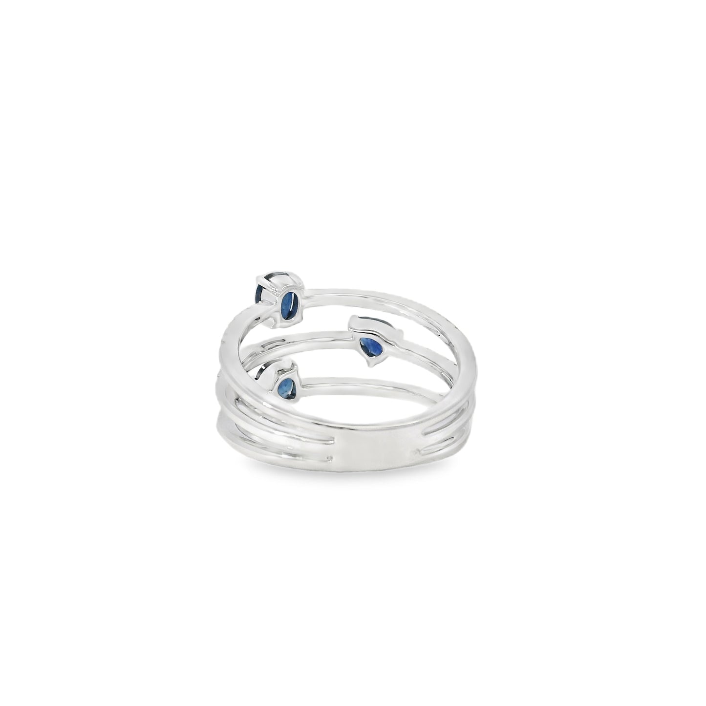 14k White Gold 0.90ct Sapphires and 0.30ct Round Brilliant Diamonds in a Multi-Row Split Shank Ring