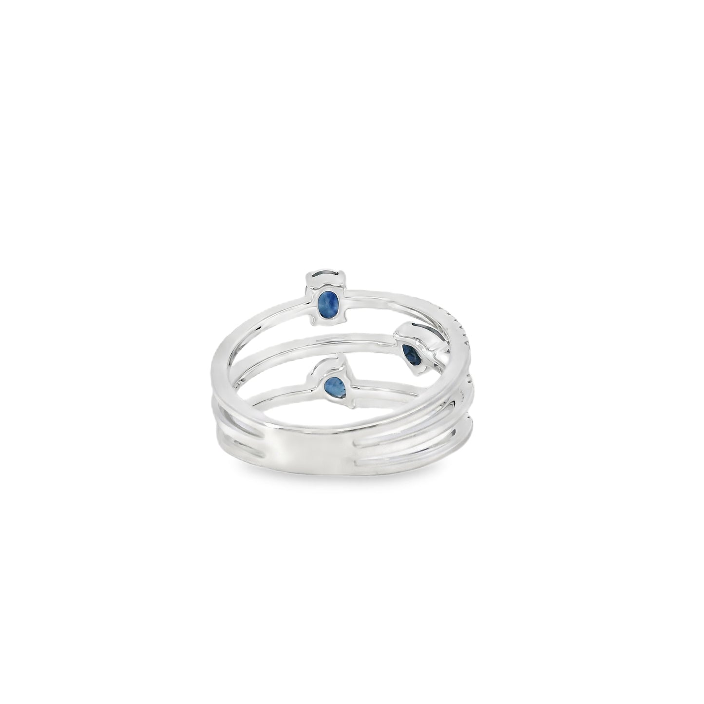 14k White Gold 0.90ct Sapphires and 0.30ct Round Brilliant Diamonds in a Multi-Row Split Shank Ring