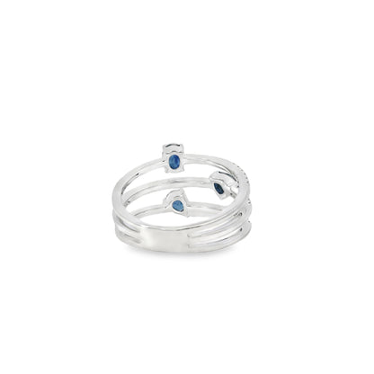 14k White Gold 0.90ct Sapphires and 0.30ct Round Brilliant Diamonds in a Multi-Row Split Shank Ring