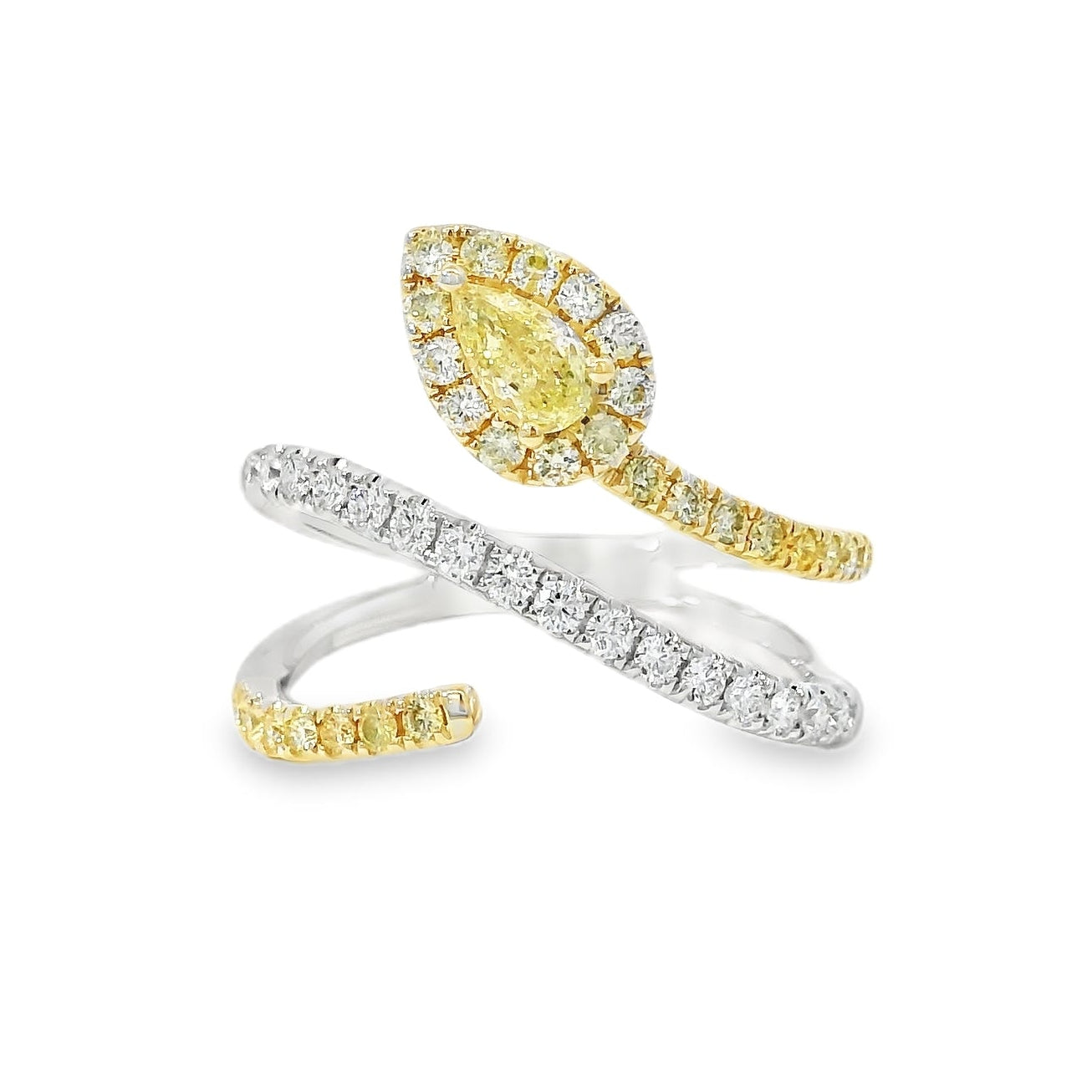 14k White & Yellow Gold 0.30ct Pear-Cut and 0.29ct Round Diamonds in a Bypass Ring