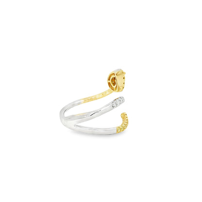 14k White & Yellow Gold 0.30ct Pear-Cut and 0.29ct Round Diamonds in a Bypass Ring