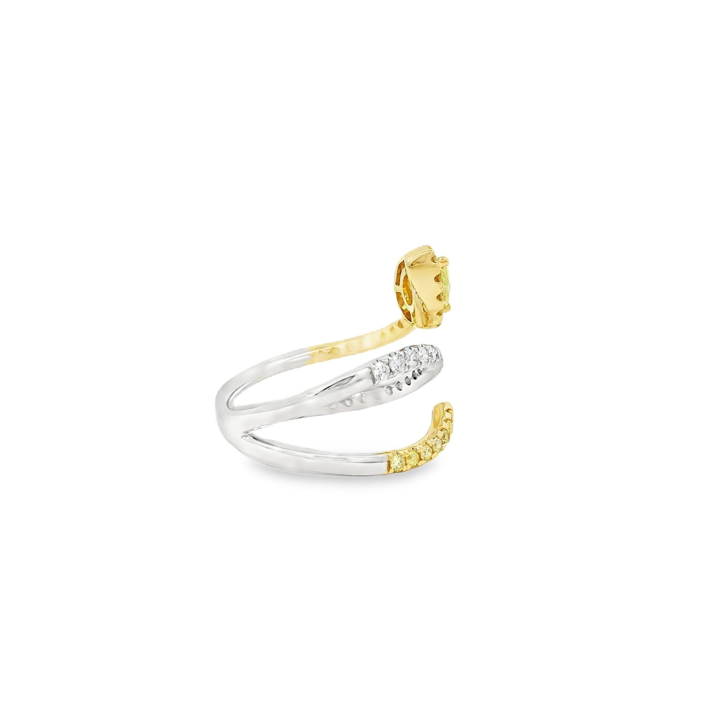 14k White & Yellow Gold 0.30ct Pear-Cut and 0.29ct Round Diamonds in a Bypass Ring