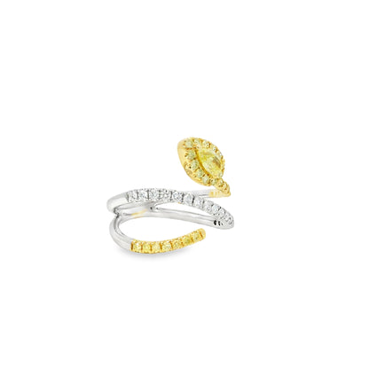 14k White & Yellow Gold 0.30ct Pear-Cut and 0.29ct Round Diamonds in a Bypass Ring
