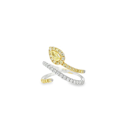 14k White & Yellow Gold 0.30ct Pear-Cut and 0.29ct Round Diamonds in a Bypass Ring
