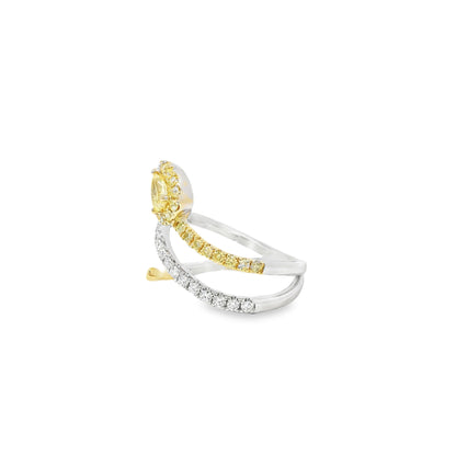 14k White & Yellow Gold 0.30ct Pear-Cut and 0.29ct Round Diamonds in a Bypass Ring