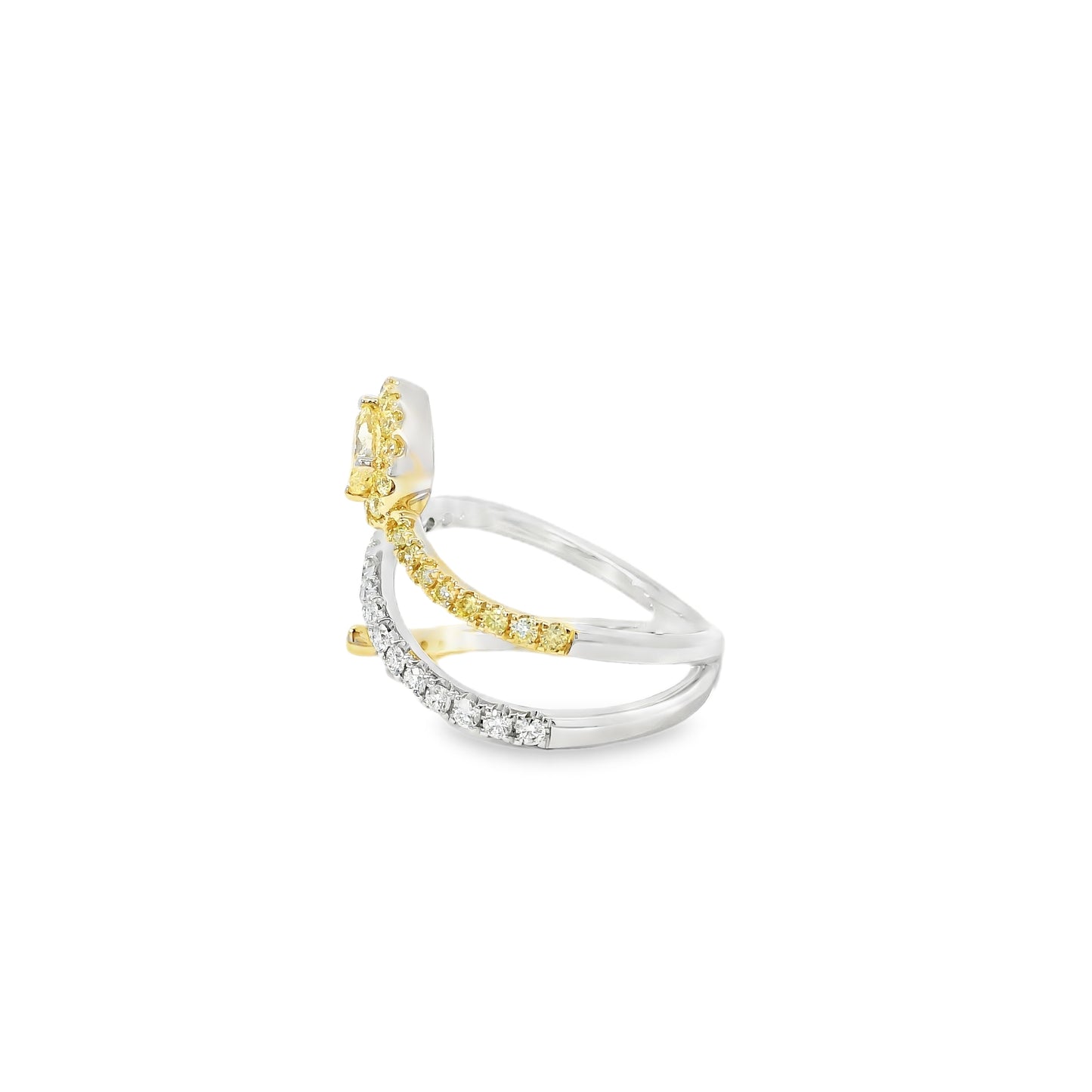 14k White & Yellow Gold 0.30ct Pear-Cut and 0.29ct Round Diamonds in a Bypass Ring