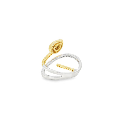 14k White & Yellow Gold 0.30ct Pear-Cut and 0.29ct Round Diamonds in a Bypass Ring