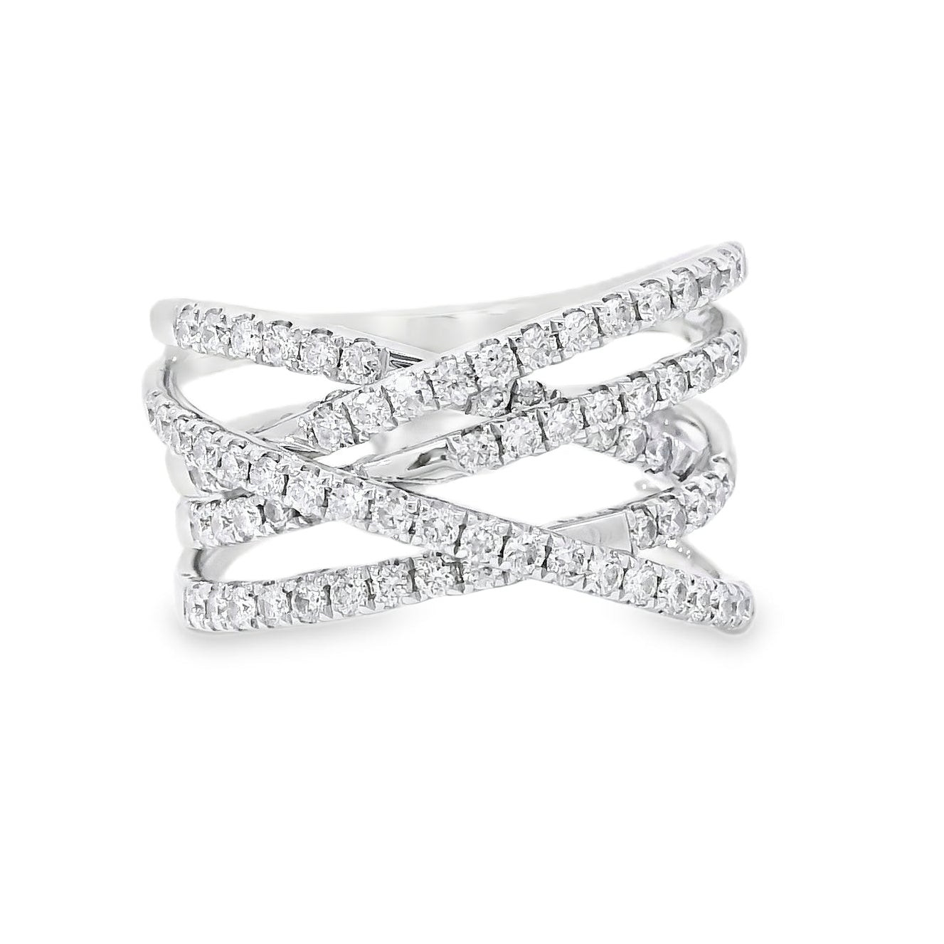 14k White Gold 0.92ctw Round Brilliant Diamonds in a Criss-Cross Ring